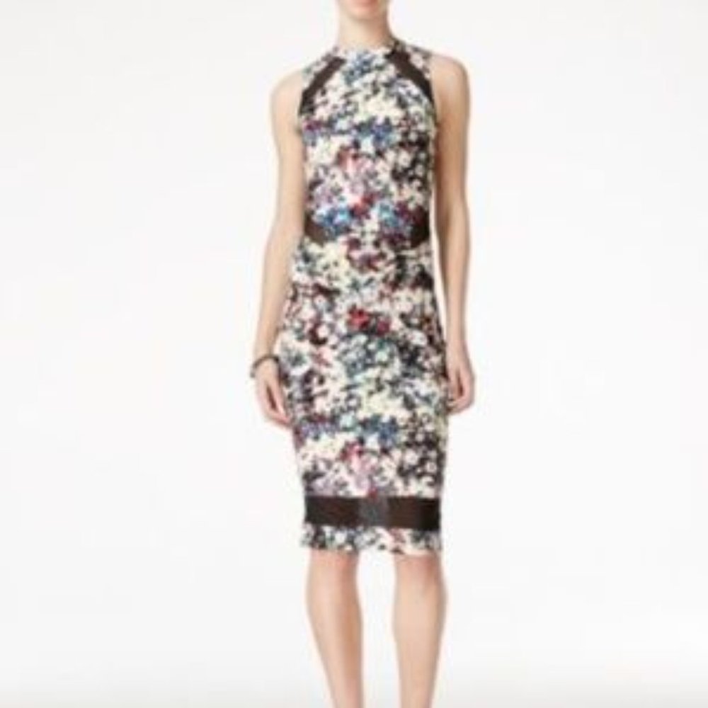 Material Girl Multi Color Floral Body Con Dress Exposed Back Zip NWT Size XS - Picture 3 of 15
